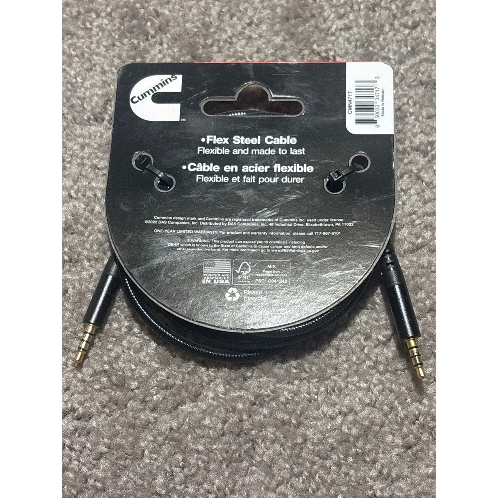 Cummins 8ft‎ Aux Cable 3.5mm Auxiliary Audio Plug Black Braided Heavy Duty New